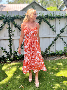 Avery Apricot Floral Midi Dress