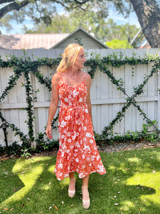 Avery Apricot Floral Midi Dress